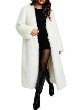 Luxurious Faux Fur Long Coat | Cozy Open Front Cardigan for Women